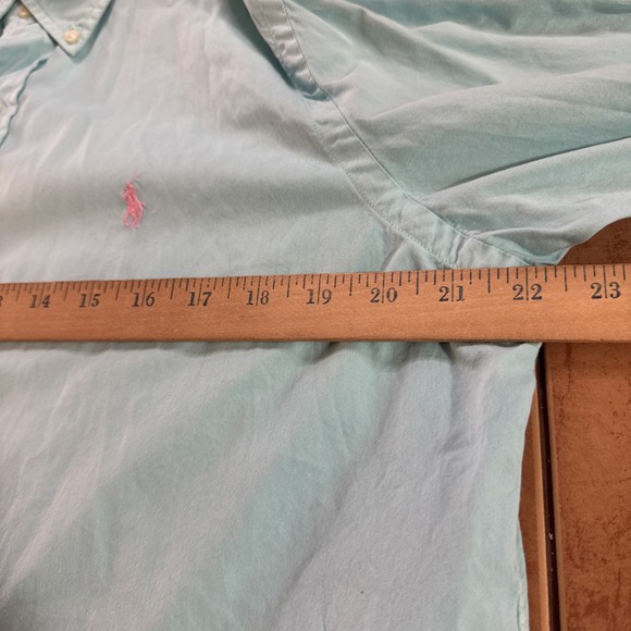 Ralph Lauren Shirt Men Sz Medium Blue Long Sleeve Pink Pony Feather Weight Twill - Picture 5 of 7